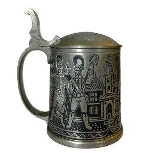 Regensburg Antique Vintage Lidded Pewter Stein